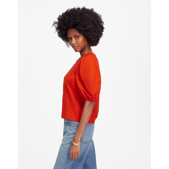 Madewell Puff Sleeve Short Sleeve‎ Crew Neck Tee Orange/Red Medium New With Tags - Picture 5 of 8